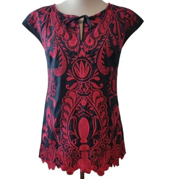 Anthropologie Beth Bowley Embroidered Scallop Top Size 4 - Picture 6 of 6